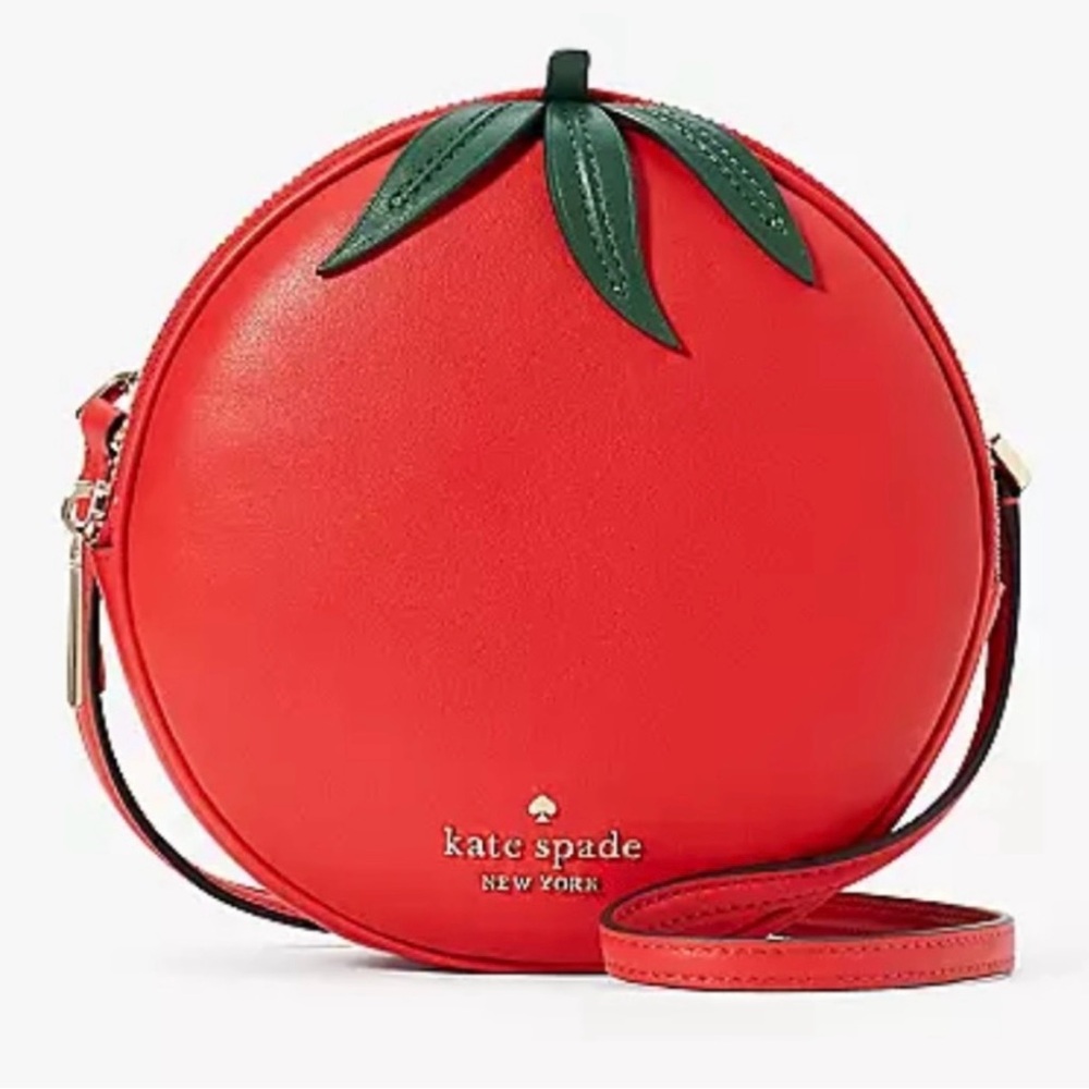 Kate Spade Red Crossbody Bag with Green Leaf Accent